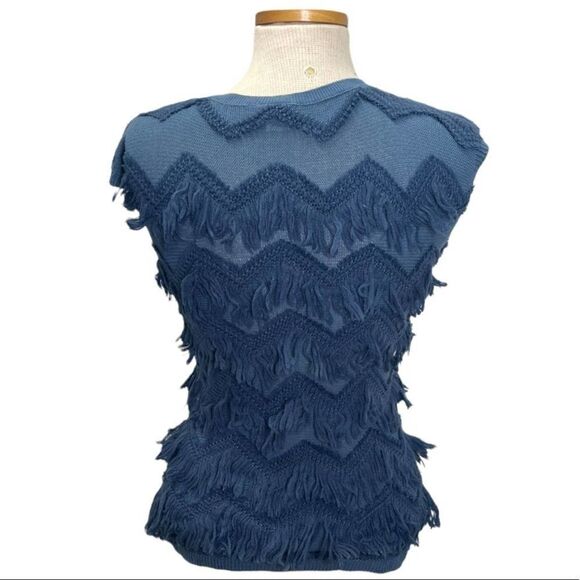 1990’s Anthropologie Yellow Bird Fringe Chevron Sweater Size Small - Picture 3 of 7